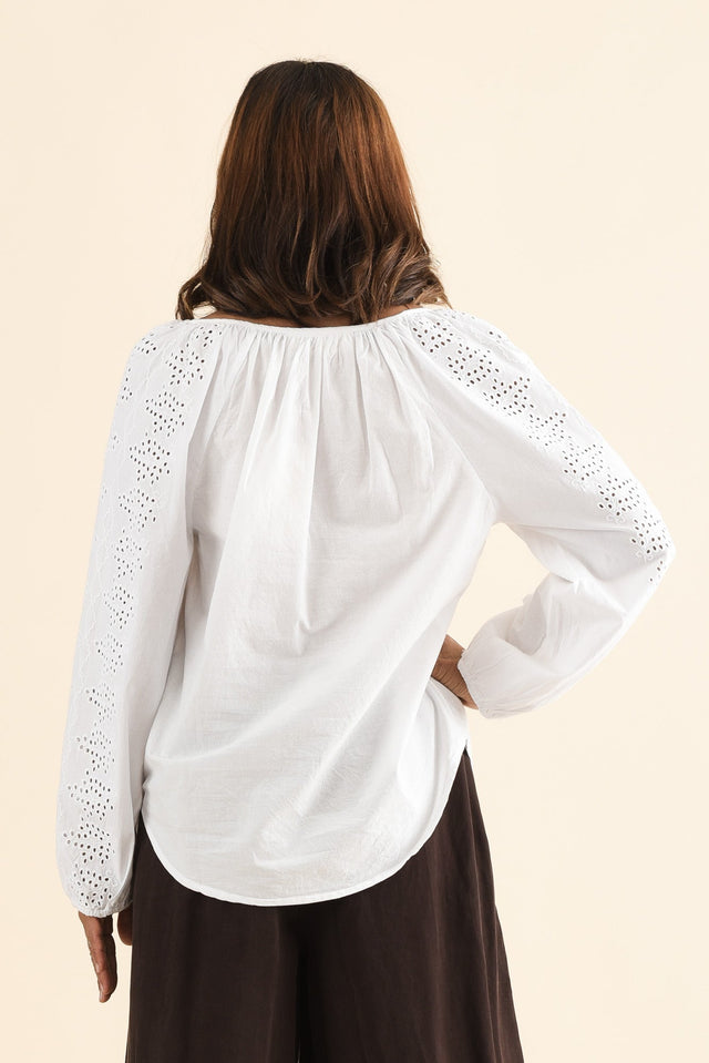 Liliana White Cotton Tie Top,Back,Brunette model,alt text|model:Cara image 4