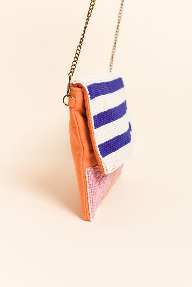 Lilibet Blue Stripe Beaded Clutch