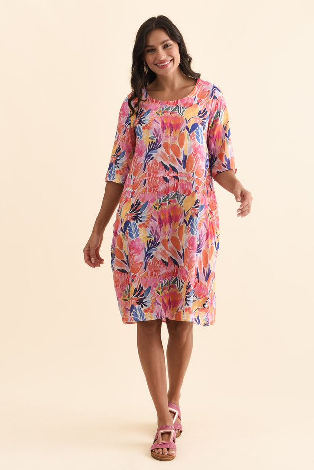 Lilibet Orange Flower Cotton Pocket Dress,Brunette model,alt text|model:Brontie image 4