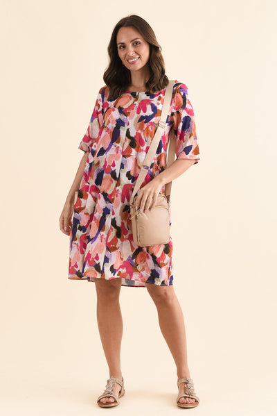Lilibet Pink Abstract Cotton Pocket Dress