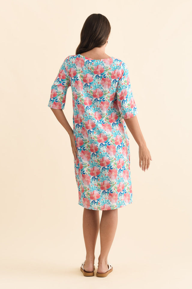 Lilibet Pink Flower Cotton Pocket Dress,Brunette model,alt text|model:MJ image 5