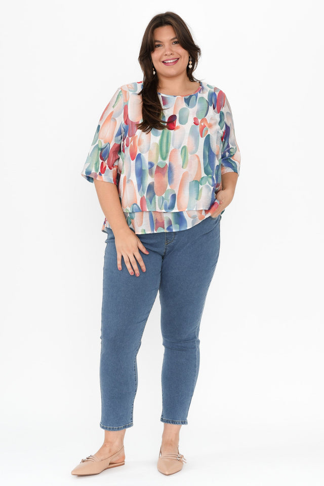 Liora Blue Abstract Layered Top,Brunette model,alt text|model:Gabby image 11