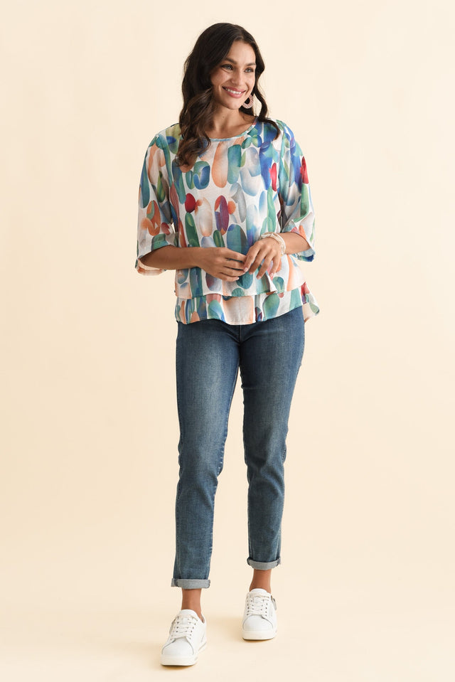 Liora Blue Abstract Layered Top,Brunette model,alt text|model:Brontie image 7