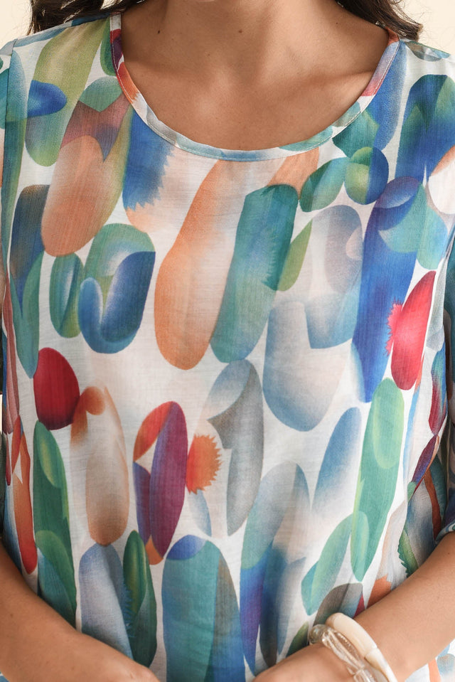 Liora Blue Abstract Layered Top,Brunette model,alt text|model:Brontie image 6