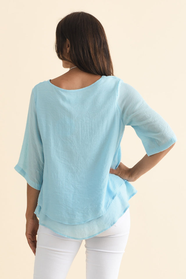 Liora Blue Layered Top,Brunette model,alt text|model:Cara image 5