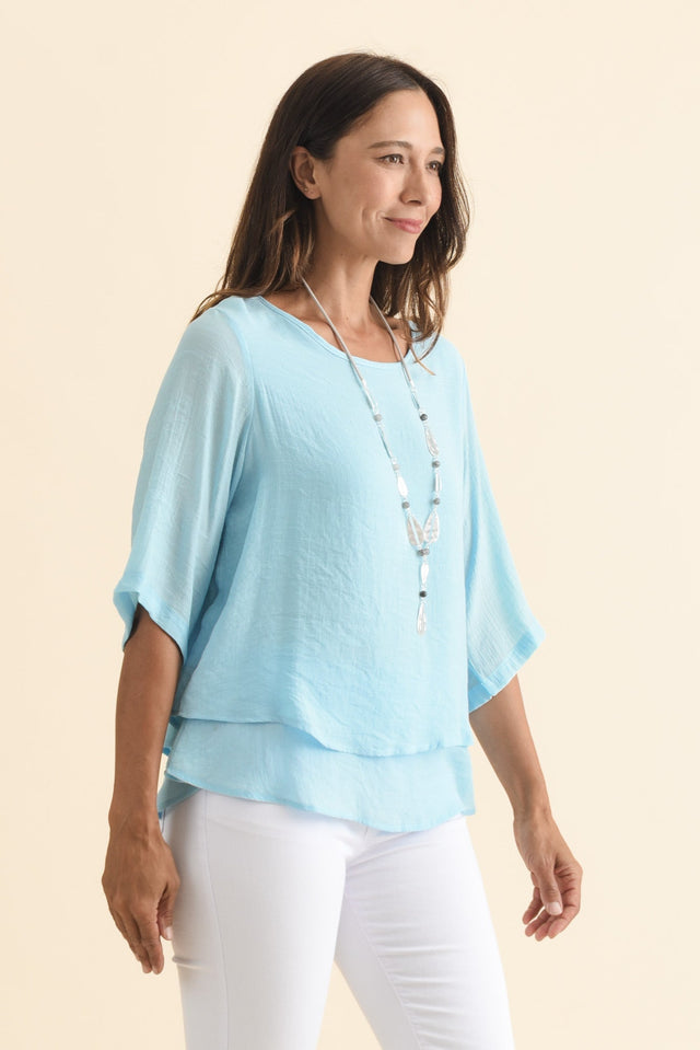 Liora Blue Layered Top,Brunette model,alt text|model:Cara image 4