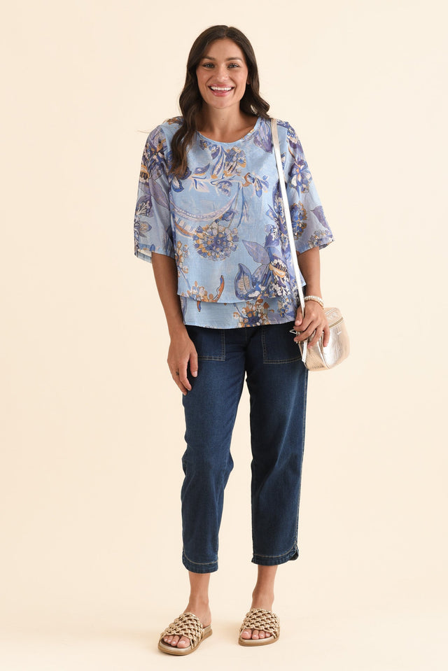 Liora Blue Meadow Layered Top,Full Body,Brunette model,alt text|model:Brontie