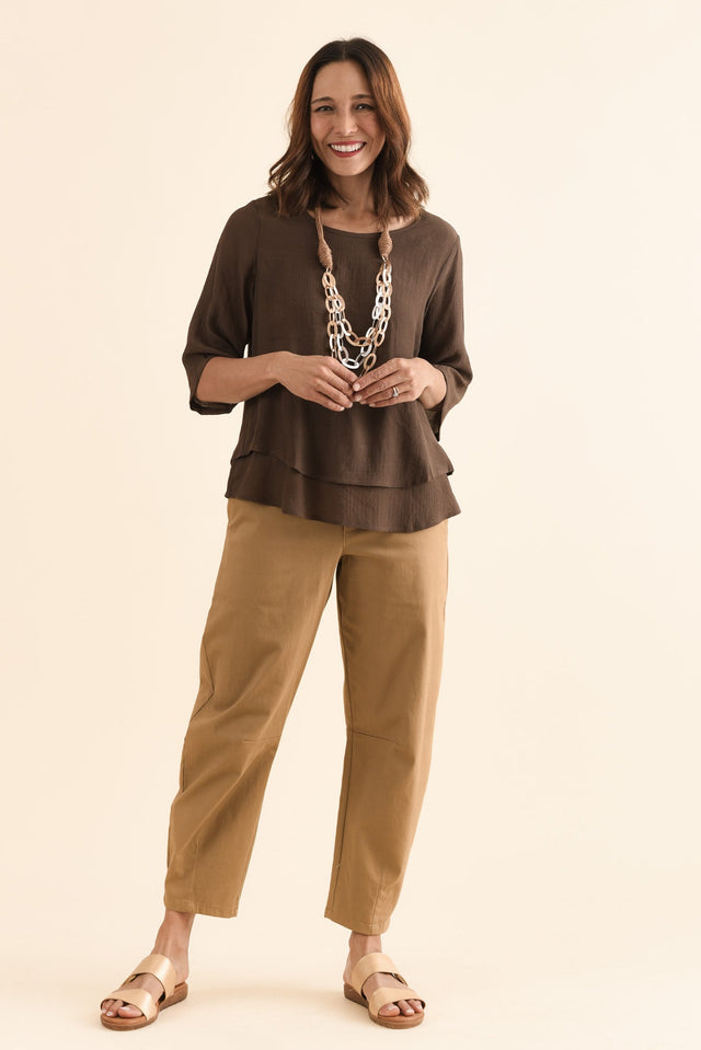 Liora Chocolate Layered Top,Full Body,Brunette model,alt text|model:Cara image 6