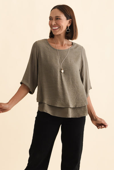 Liora Khaki Layered Top