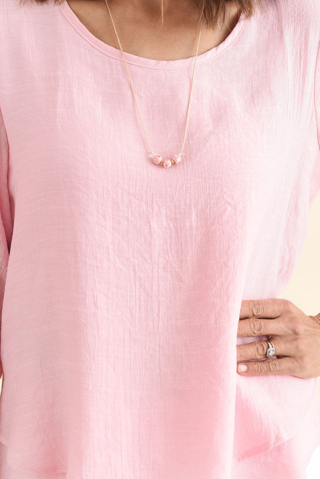 Liora Light Pink Layered Top,Detail,Brunette model,alt text|model:Cara image 5