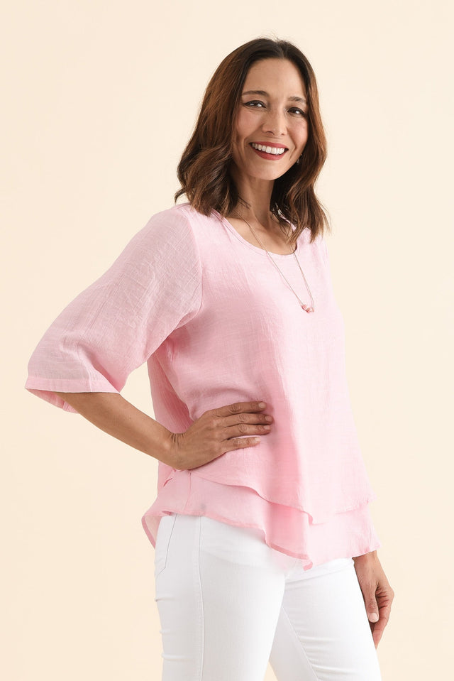 Liora Light Pink Layered Top,Side,Brunette model,alt text|model:Cara image 3