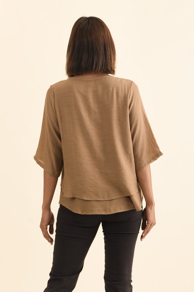 Liora Mocha Layered Top,Brunette model,alt text|model:Cara image 5