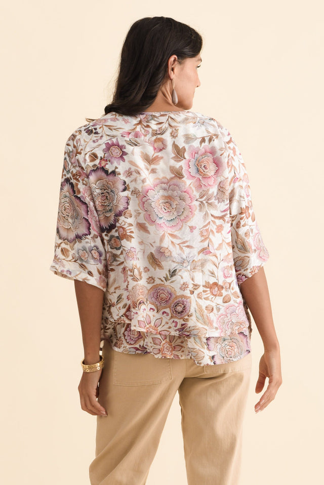 Liora Taupe Floral Layered Top,Brunette model,alt text|model:Brontie image 5