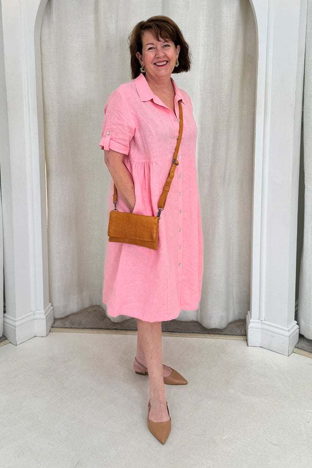 Katy Pink Linen Pocket Dress image 7