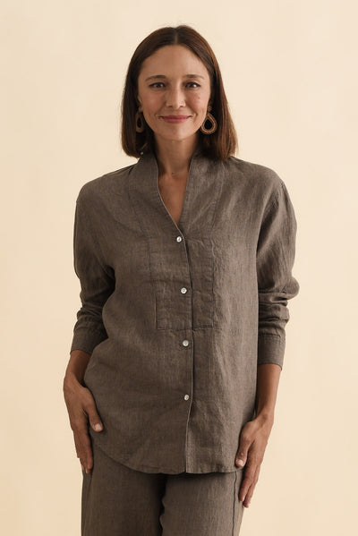 Liza Dark Taupe Linen Shirt