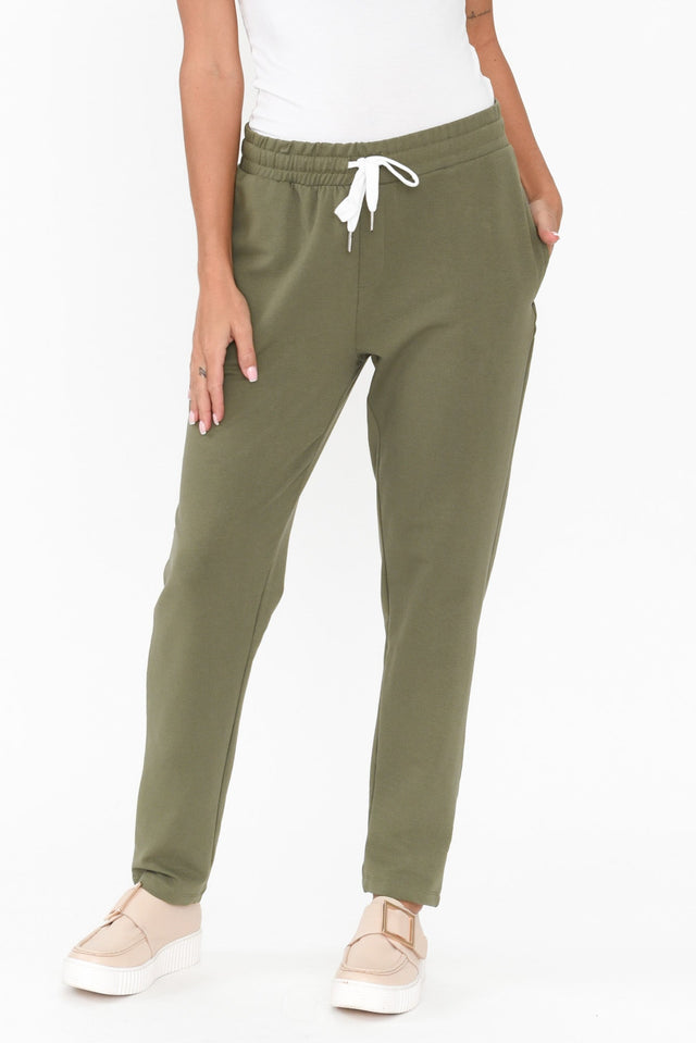 Lobby Khaki Cotton Relaxed Pants length_Full rise_Mid print_Plain colour_Khaki PANTS alt text|model:Brontie