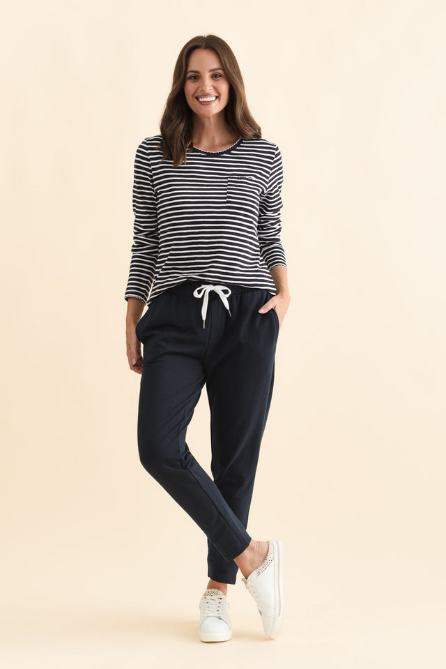 Lobby Navy Cotton Relaxed Sweatpants,Brunette model,alt text|model:MJ image 7