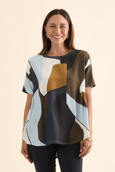 Lockner Navy Abstract Hi Lo Top