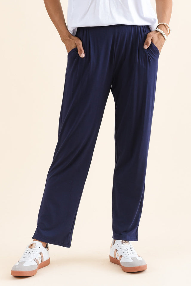 Lopez Navy Pocket Pants,Front,Brunette model,alt text|model:Cara