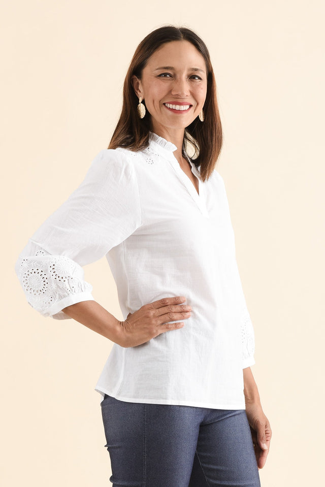 Loretta White Cotton Embroidered Blouse image 5