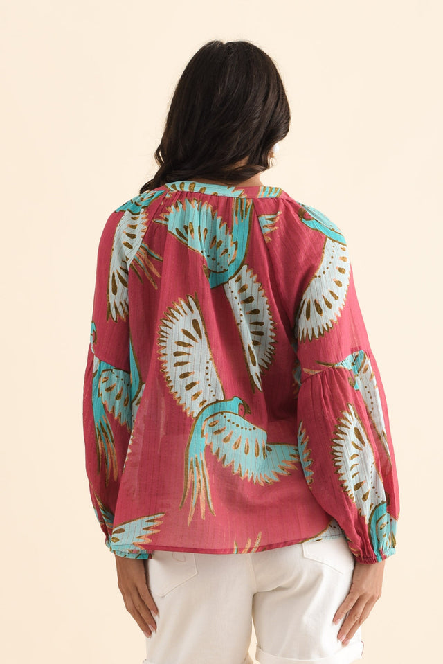 Lorrini Red Bird Cotton Tassel Top,Brunette model,alt text|model:Brontie image 5