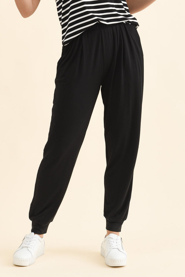 Louis Black Jogger Pants,Front,Brunette model,alt text|model:MJ