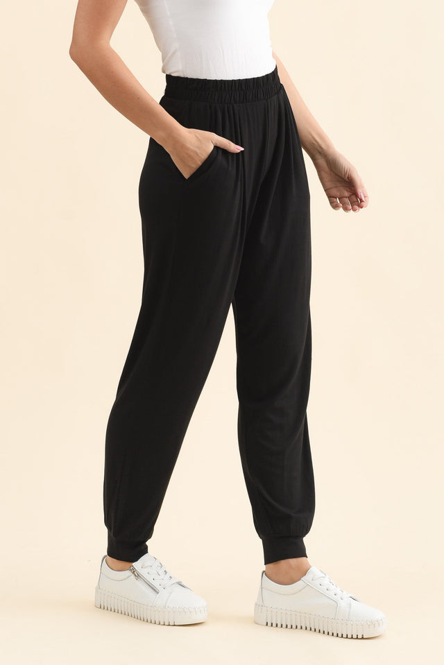 Louis Black Jogger Pants,Side,Brunette model,alt text|model:MJ image 4