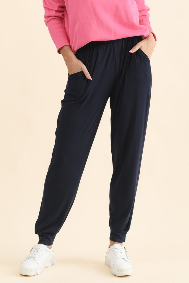 Louis Navy Jogger Pants,Front,Brunette model,alt text|model:MJ image 1