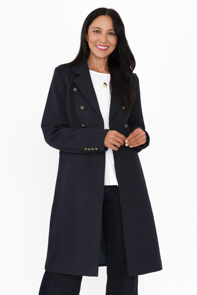 Louise Navy Collared Button Coat