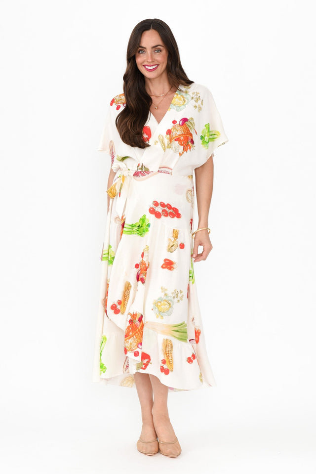 Luanne White Harvest Linen Blend Dress,Brunette model,alt text|model:Elouise image 3