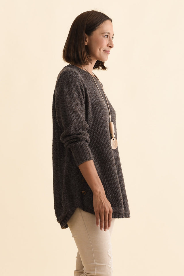 Lucas Chocolate Knit Button Jumper,Brunette model,alt text|model:Cara image 5