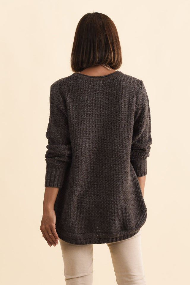 Lucas Chocolate Knit Button Jumper,Brunette model,alt text|model:Cara image 6