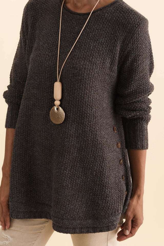 Lucas Chocolate Knit Button Jumper,Brunette model,alt text|model:Cara image 7