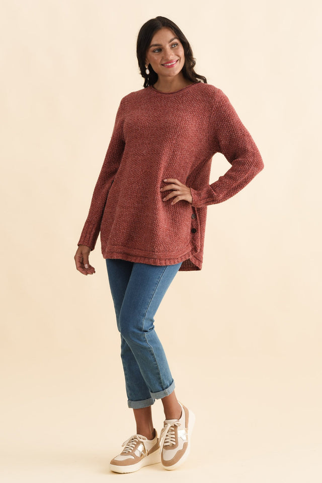 Lucas Rust Knit Button Jumper,Brunette model,alt text|model:Brontie image 7