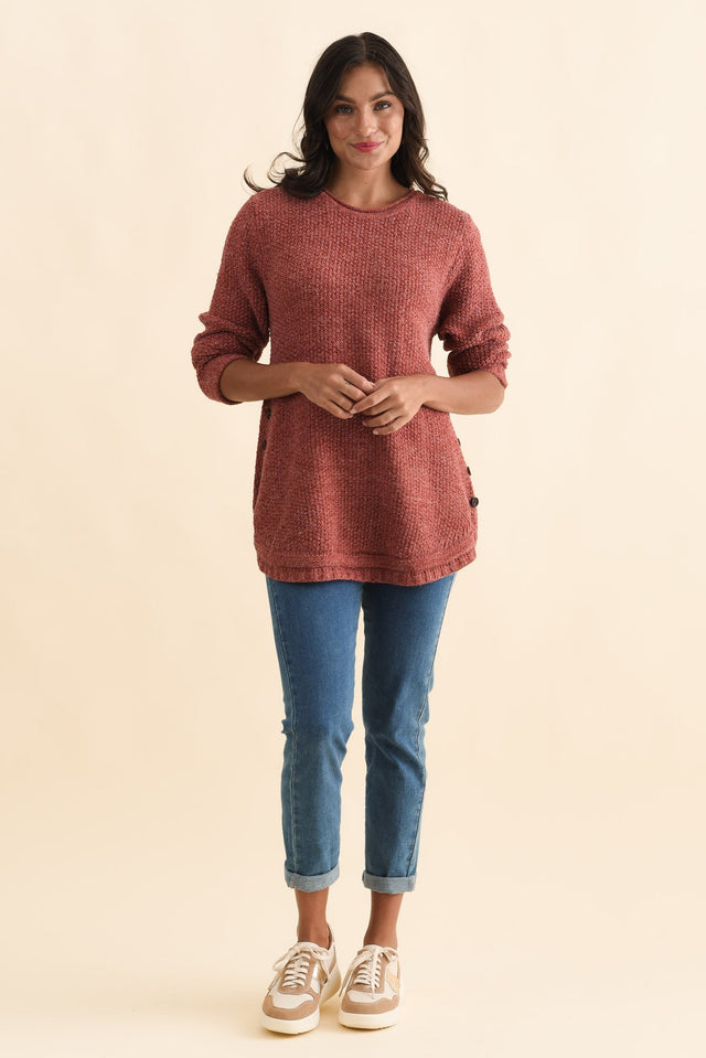Lucas Rust Knit Button Jumper,Brunette model,alt text|model:Brontie image 3