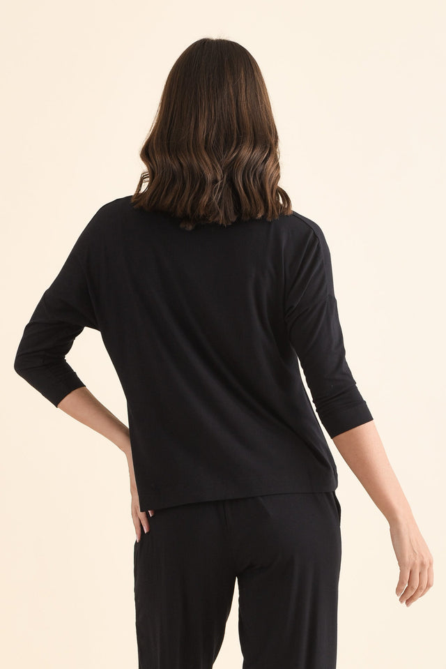 Lucinda Black Bamboo Boatneck Top,Back,Brunette model,alt text|model:MJ image 4