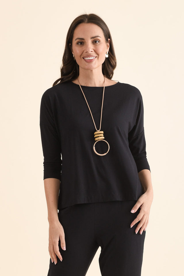 Lucinda Black Bamboo Boatneck Top,Front,Brunette model,alt text|model:MJ image 1
