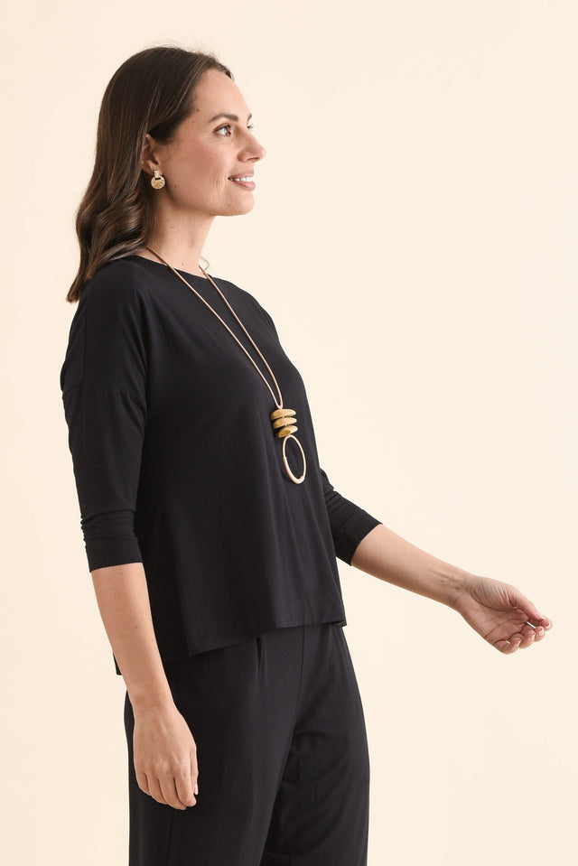 Lucinda Black Bamboo Boatneck Top,Side,Brunette model,alt text|model:MJ image 3