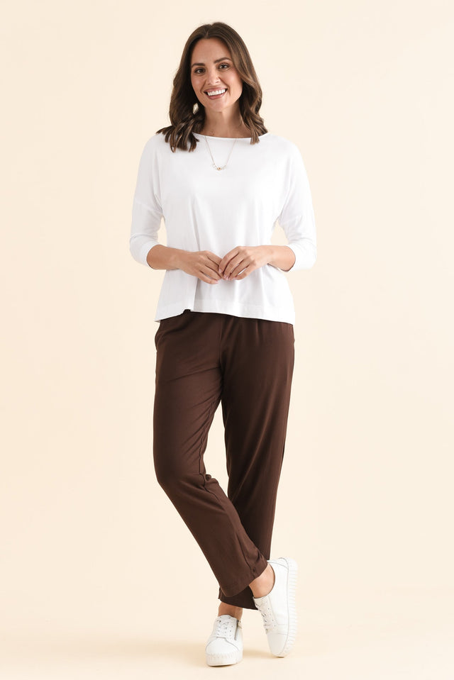 Lucinda White Bamboo Boatneck Top,Full Body,Brunette model,alt text|model:MJ image 6