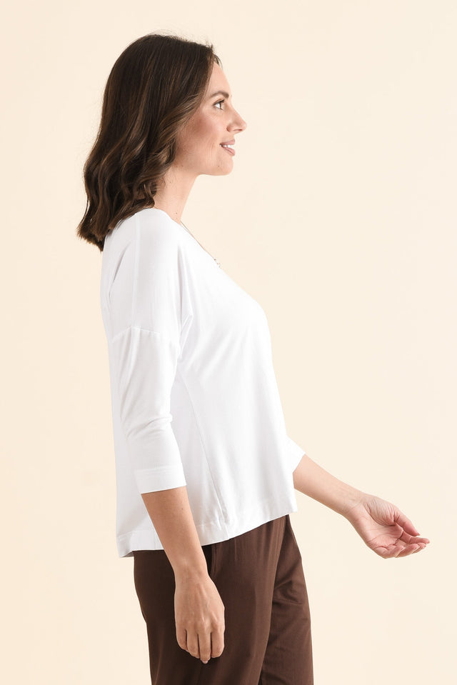Lucinda White Bamboo Boatneck Top,Side,Brunette model,alt text|model:MJ image 3