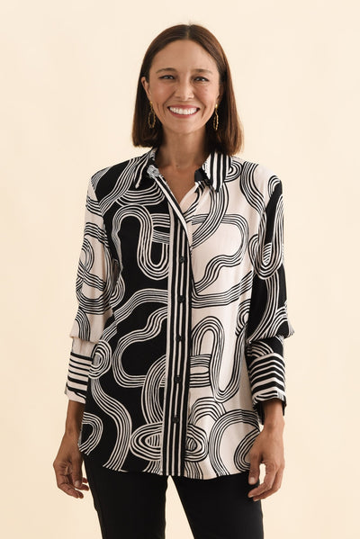Lucy Black Contrast Collared Shirt