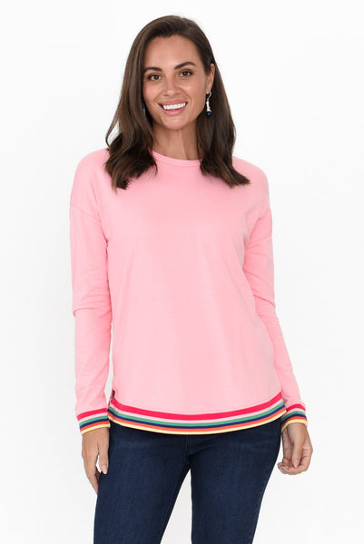 Lucy Pink Cotton Crew Jumper - Blue Bungalow NZ