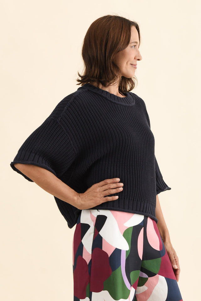 Luela Navy Half Sleeve Knit Jumper,Side,Brunette model,alt text|model:Cara image 4