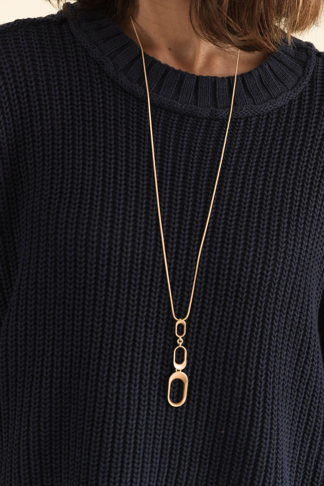Luela Navy Half Sleeve Knit Jumper,Detail,Brunette model,alt text|model:Cara image 6