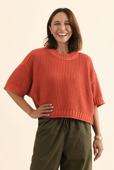 Luela Orange Half Sleeve Knit Jumper