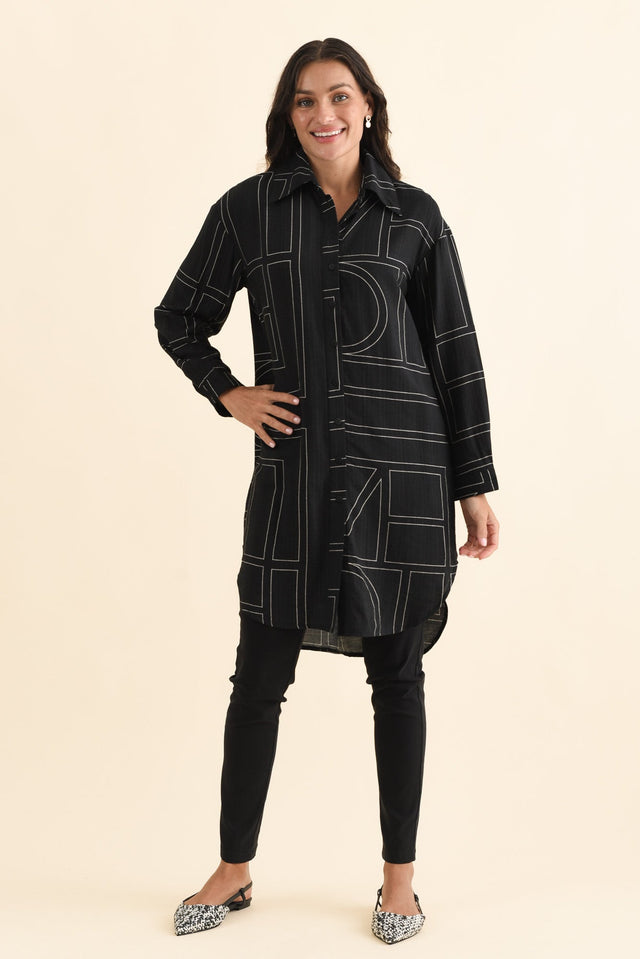 Luke Black Abstract Collared Tunic,Brunette model,alt text|model:Brontie image 7