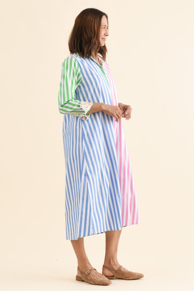 Luna Blush Stripe Cotton Shirt Dress,Side,Brunette model,alt text|model:Cara image 3