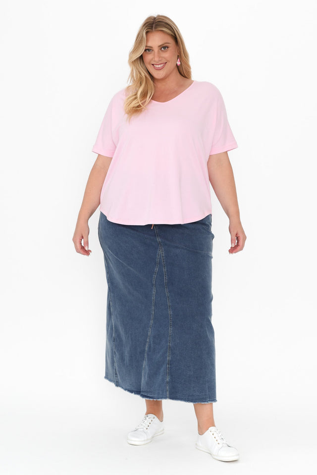 Lusia Dark Blue Denim Tie Skirt,Blonde model,alt text|model:Caitlin image 10