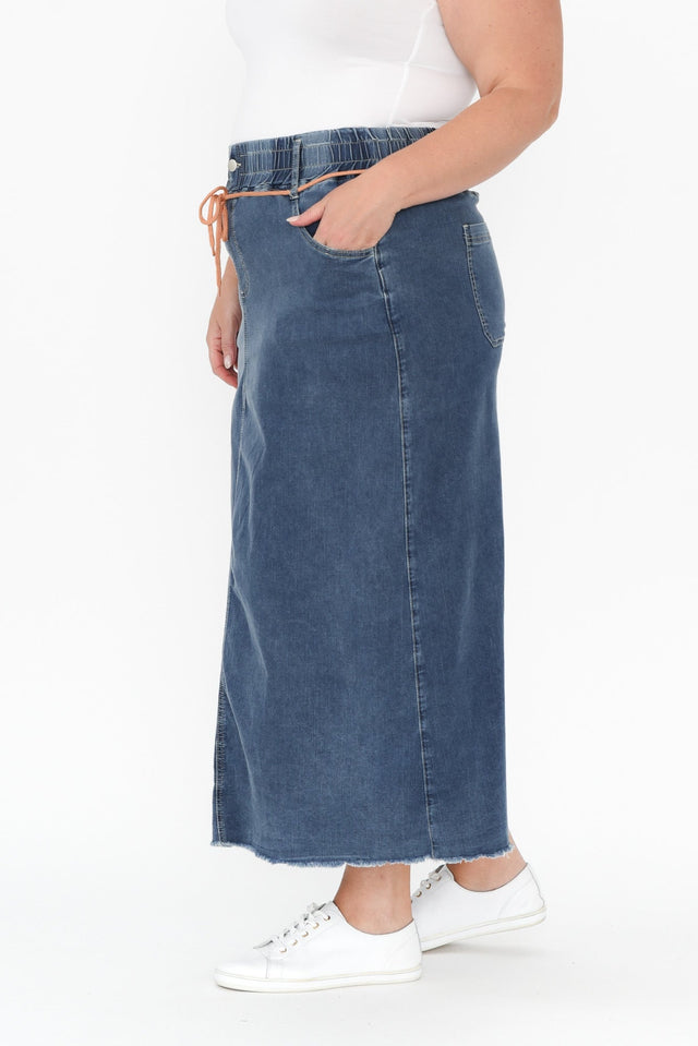 Lusia Dark Blue Denim Tie Skirt,Blonde model,alt text|model:Caitlin image 11