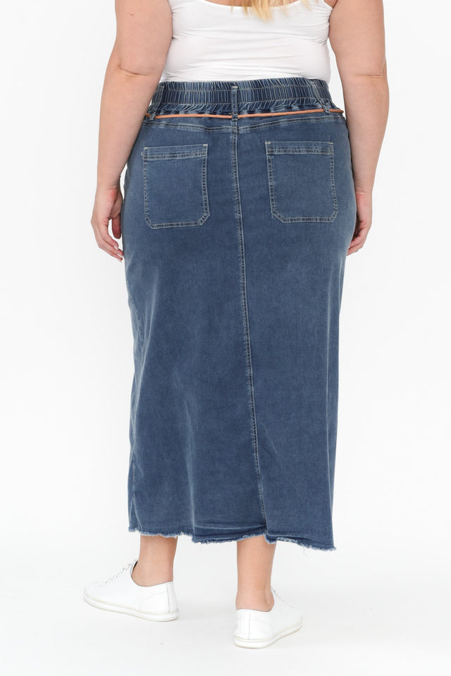Lusia Dark Blue Denim Tie Skirt,Blonde model,alt text|model:Caitlin image 12